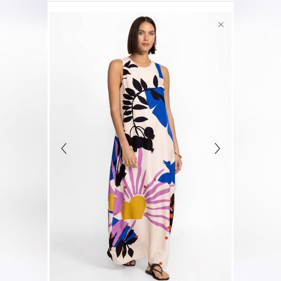 NWOT Johnny Was Jade Tatianna Printed Maxi Dress Bird Leaf Sunrise